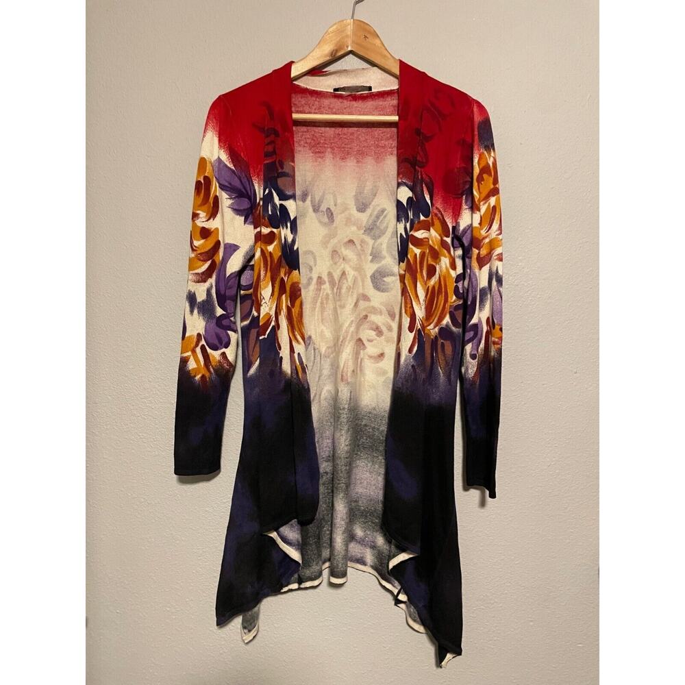 Caleaas Womens Cardigan Small Floral All Over Print Asymmetric Open Front Boho
